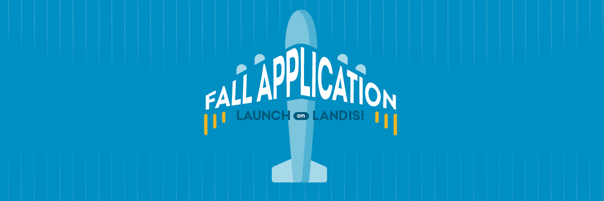 An image of an airplane with text written on the wins that reads "Fall Application Launch on Landis"