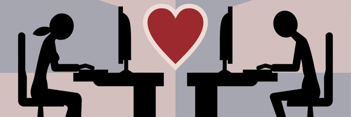 Picture of two people dating online