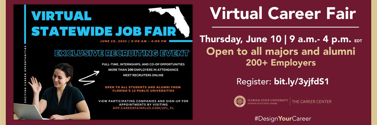 Virtual Career Fair | Thursday, June 10 | 9am - 4pm EDT | Open to all Majors and Alumni | 200+ Employers | Register: https://app.careerfairplus.com/ufl_fl #DesignYourCareer