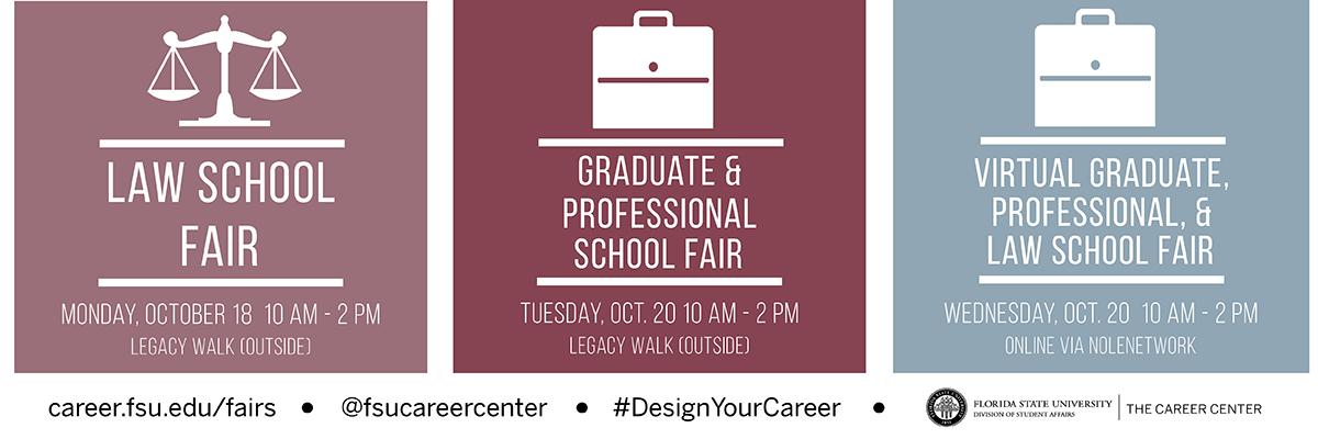 Law, Professional & Grad School Fairs 2021 banner