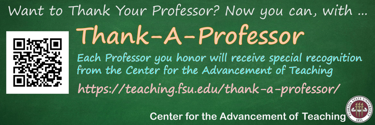 Thank-a-Professor flyer. QR code to access submission form is at the bottom left.  