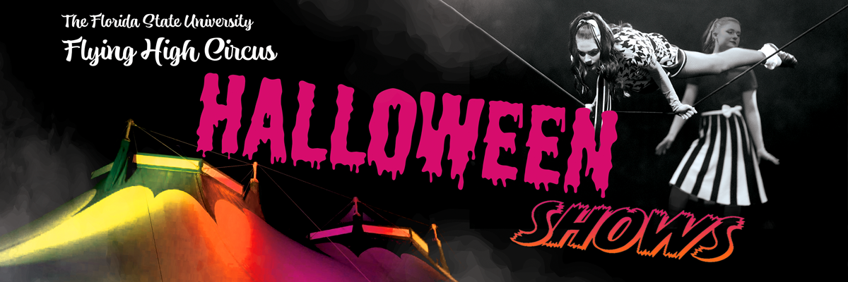 An FSU Circus acrobat performs a plank on the slack rope. 