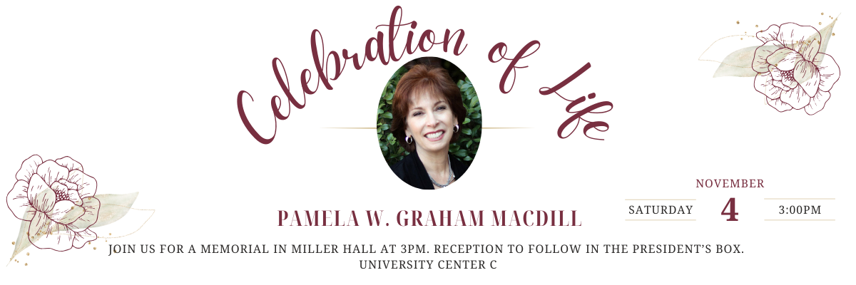 Graphic of Celebration of Life event for Pam Graham MacDill on November 4, 2023