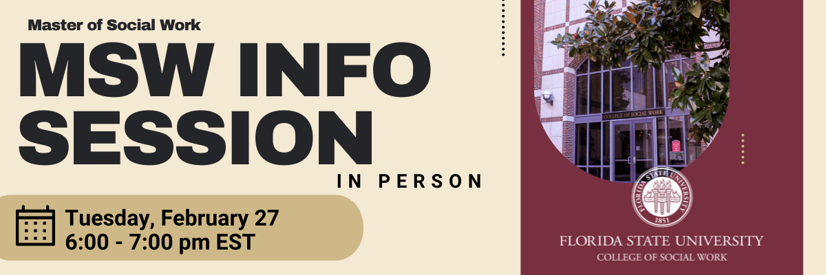 MSW Information Session - In person on February 27 with a picture of University Center C building