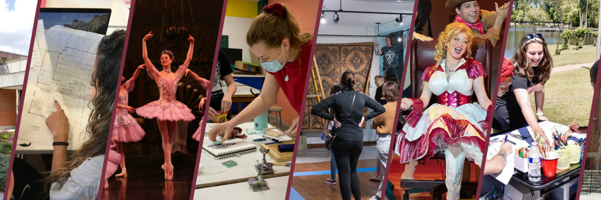 A collage of images showcasing the arts at FSU