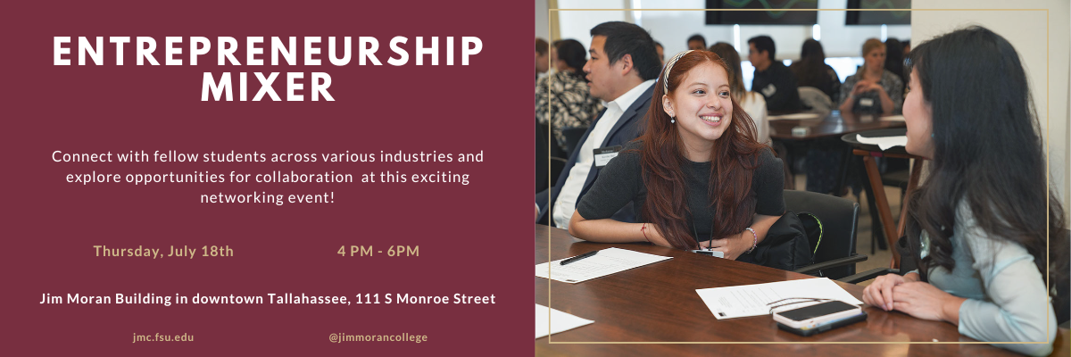 Jim Moran College Entrepreneurship Mixer Graphic