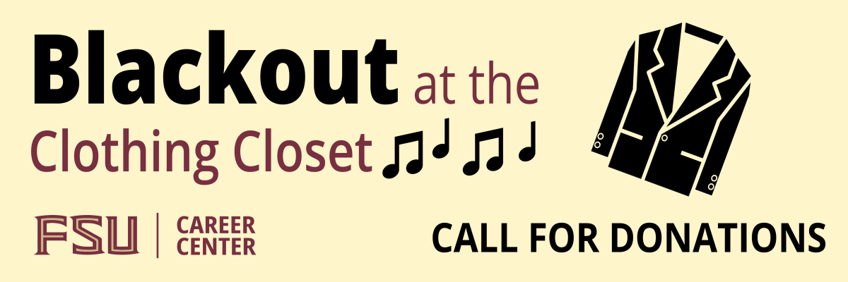 Blackout at the Clothing Closet with the Career Center. Call for Donations.
