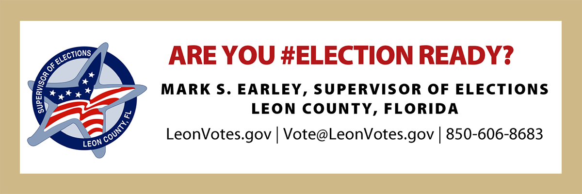 Supervisor of Elections seal and contact information with the message "Are you Election Ready?"