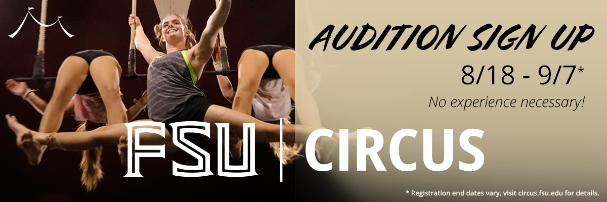 Photo of three FSU students performing on the Triple Trapeze