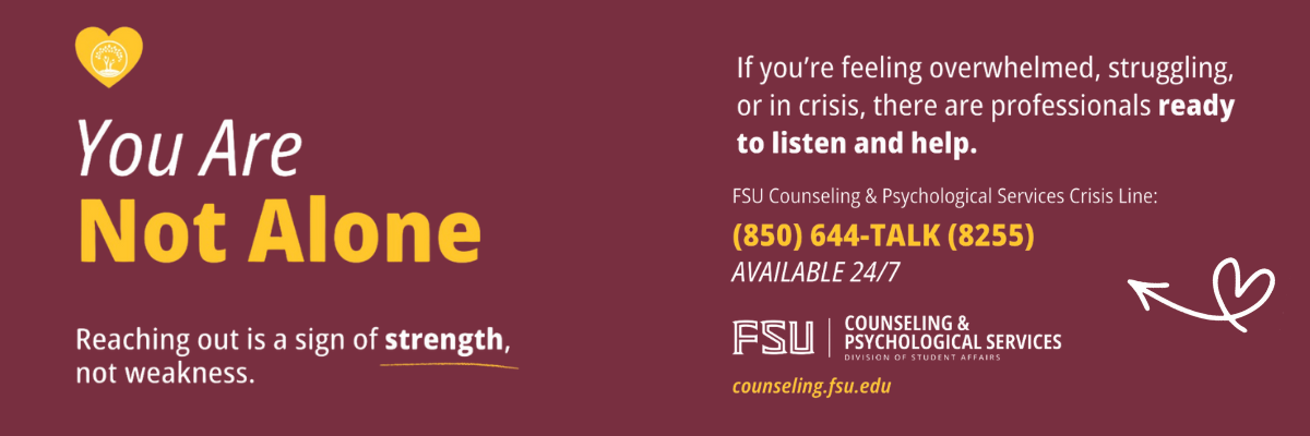 Graphic with You are Not Alone with contact information. 