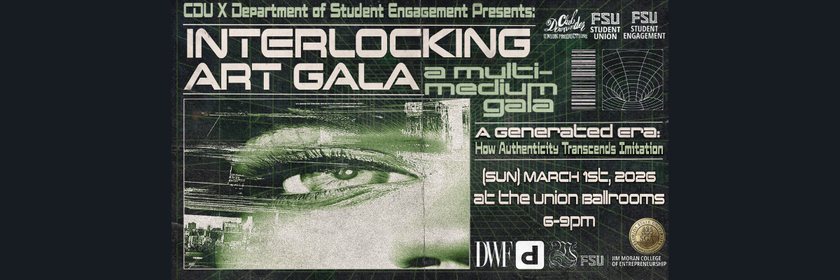 Interlocking Art Gala, A Multi-medium Gala. Sunday, March 1 at the Student Union Ballrooms, 6-9 p.m.