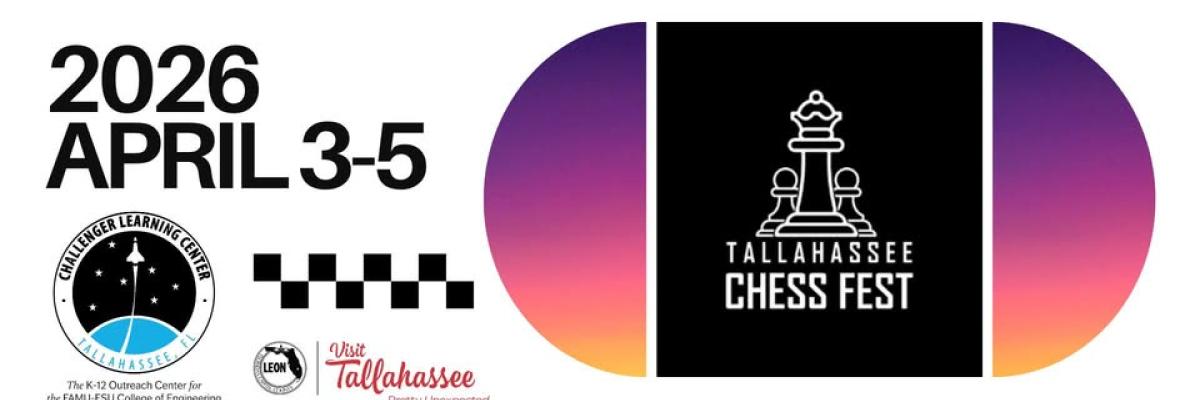 Image showing three chess pieces on a black background with text "Tallahassee Chess Fest"
