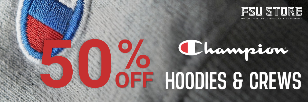50% off Champion hoodies and crews banner