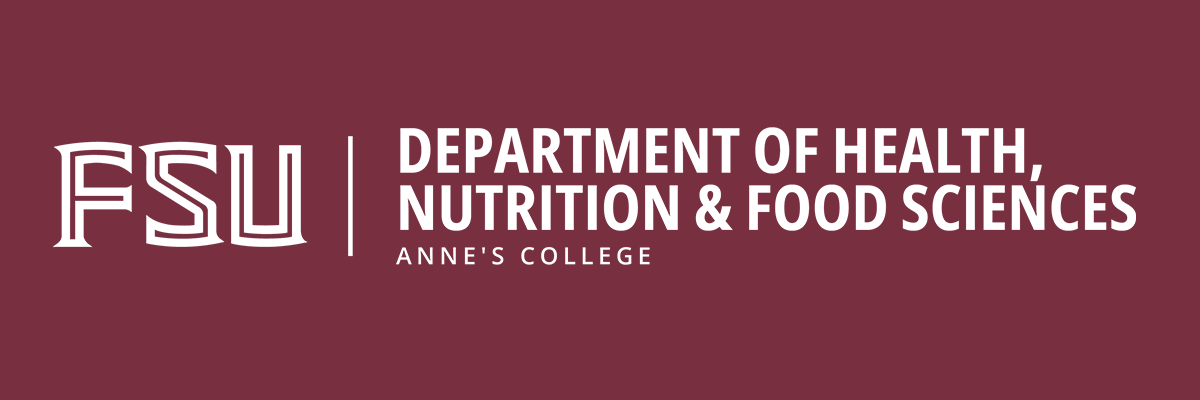 FSU Department of Health, Nutrition, and Food Sciences wordmark written in white on garnet background