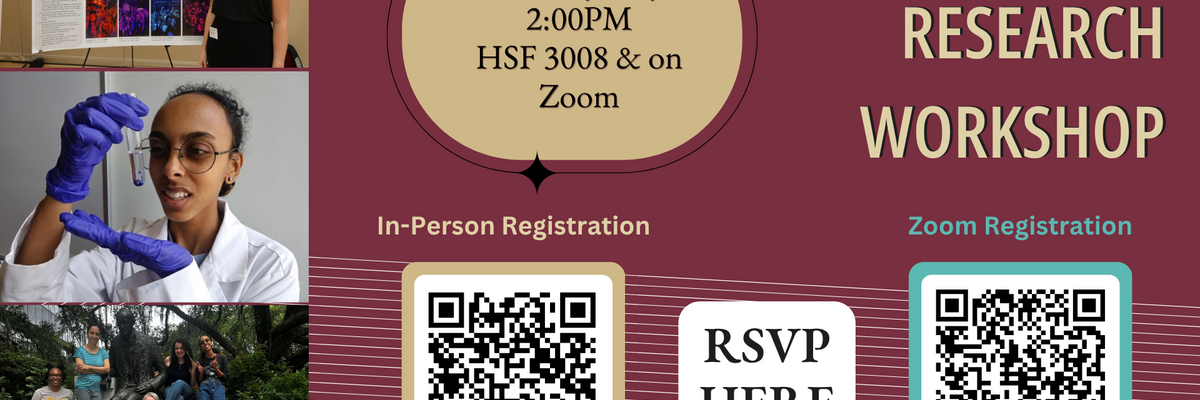 Graphic depicting event details for the Getting into Research Workshop