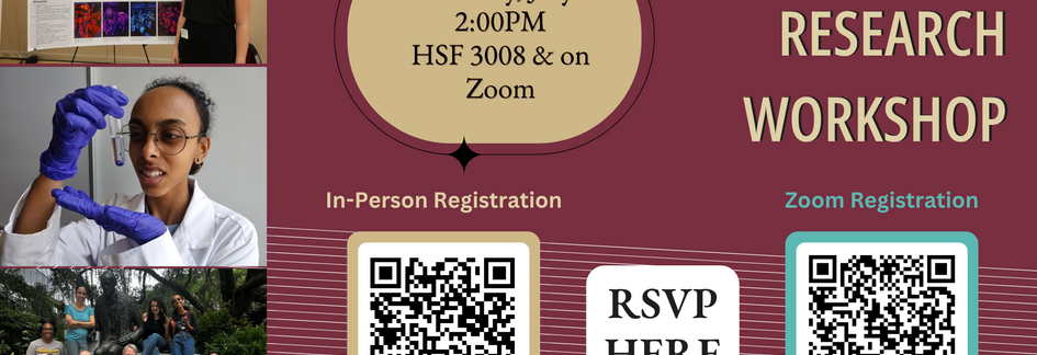 Graphic depicting event details for the Getting into Research Workshop