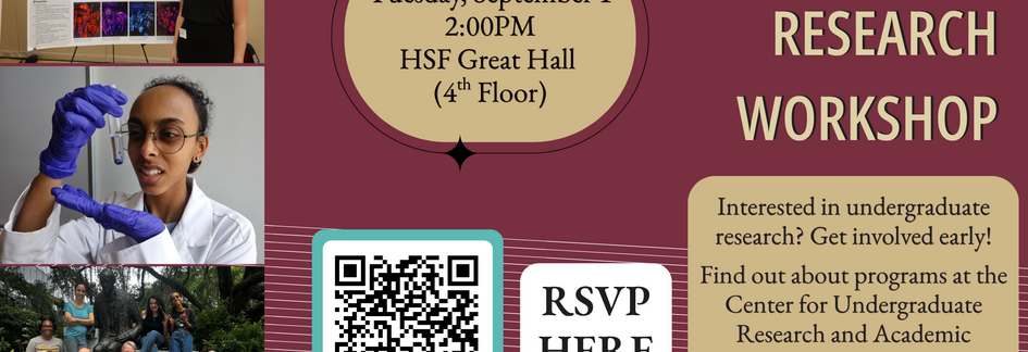 Graphic depicting event details for the Getting into Research Workshop