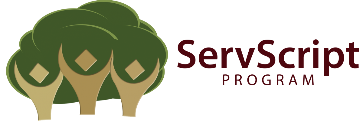 ServScript Program logo, featuring a grove of trees in which the trunks and branches are stylized as people.