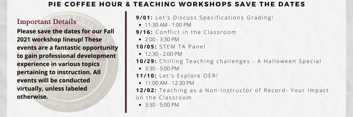 PIE Fall 2021 Coffee Hour & Teaching Workshops