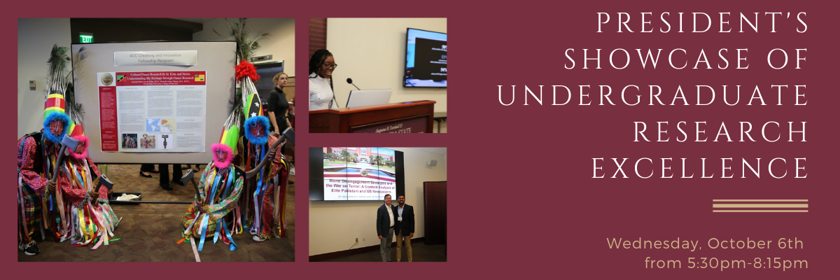 President's Showcase of Undergraduate Research Excellence will be held on October 6 from 5:30-8:15pm!