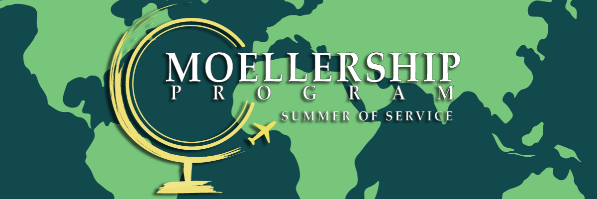 Moellership: Summer of Service logo over a greenscale background of the gloabl map