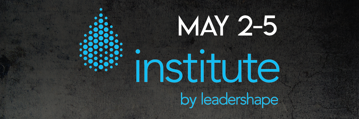 institute by leadershape water drop logo over dark concrete textured background.