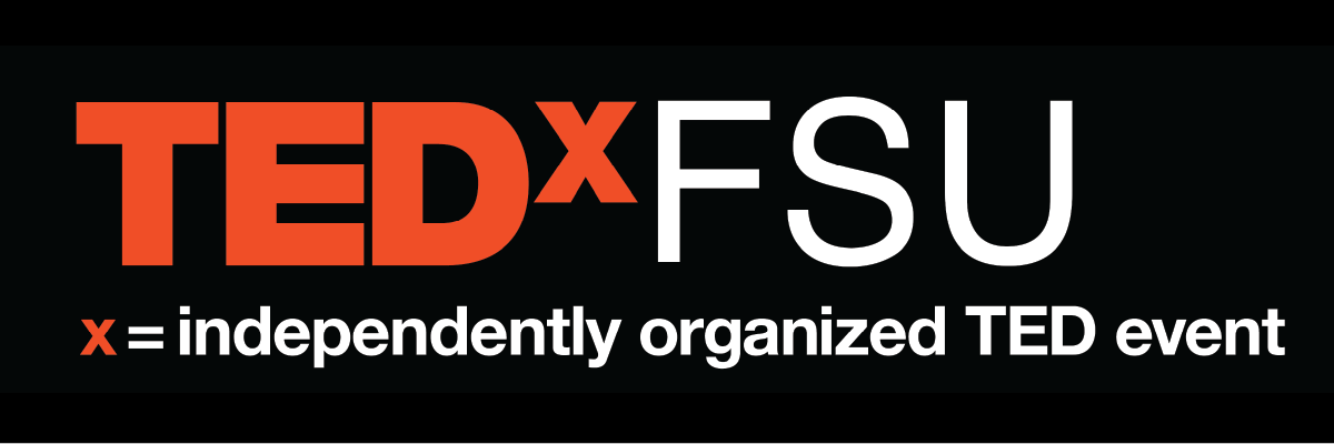 TEDxFSU logo in red and white over a black background. x=independently organized TED event