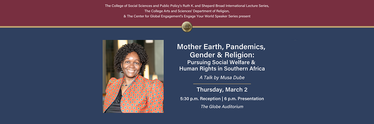 Mother Earth, Pandemics, Gender & Religion: Pursuing Social Welfare & Human Rights in Southern Africa - A Talk by Musa W. Dube