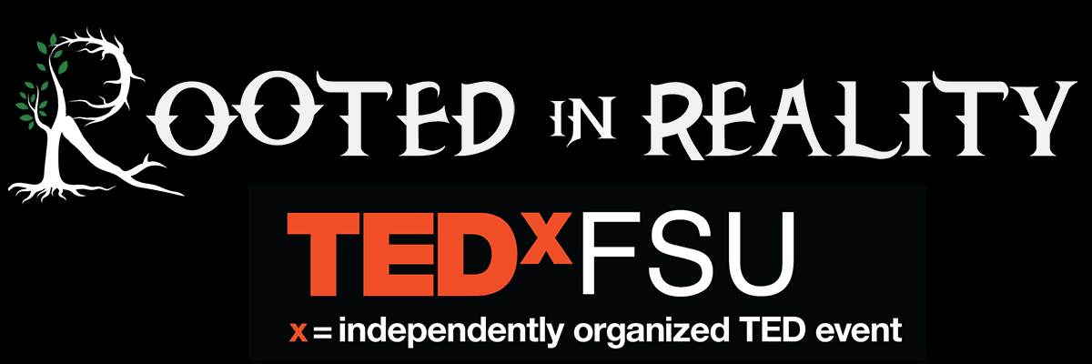 TEDxFSU logo with stylized conference theme "Rooted in Reality"