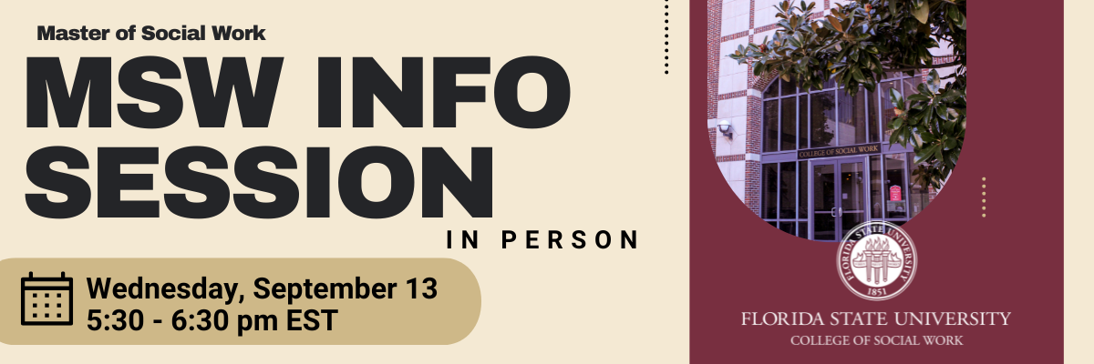 MSW Information Session - In person on September 13 with a picture of University Center C building