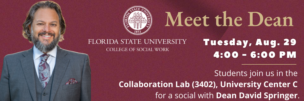 CSW Welcome Week Meet the Dean event flyer with a picture of Dean David Springer.
