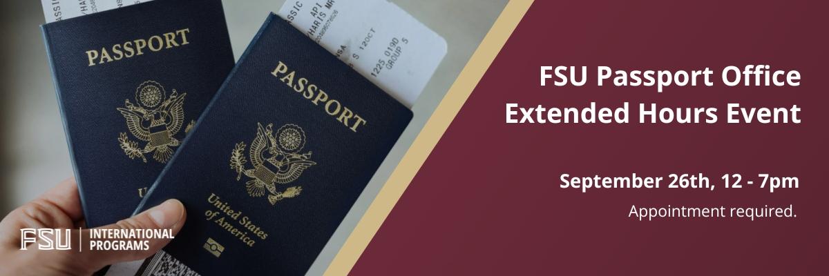 FSU Passport Office Extended Hours Event September 26th 12-7pm
