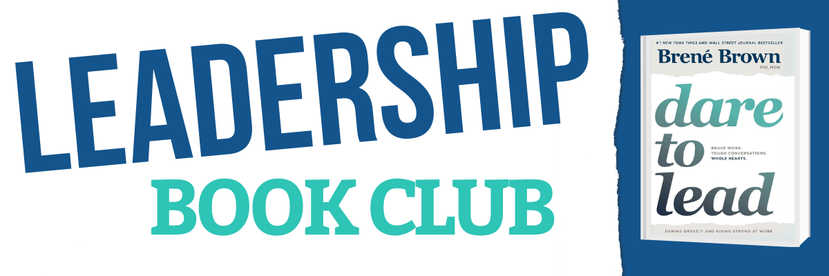 Leadership Book Club over torn paper, with Dare to Lead book cover revealed tot he right